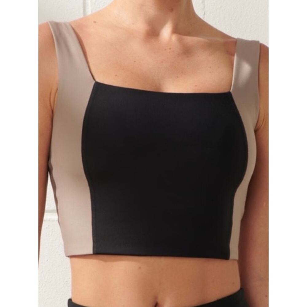 Abercrombie & Fitch YPB SculptLUX Square Neck Crop Tank Top XL Onyx Colorblock